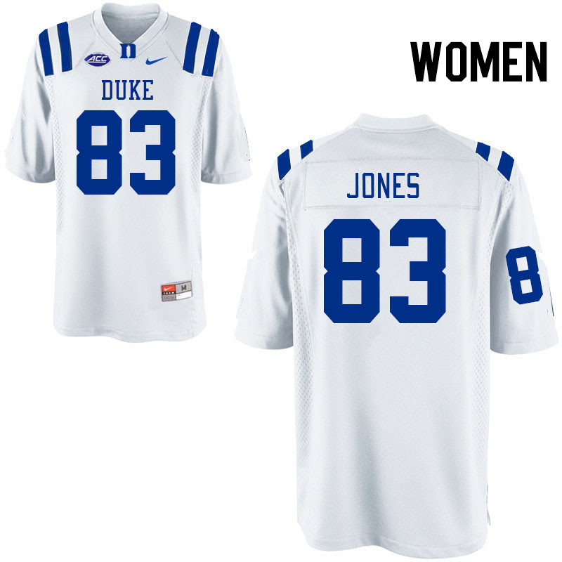 Women #83 Spencer Jones Duke Blue Devils College Football Jerseys Stitched Sale-White - Click Image to Close